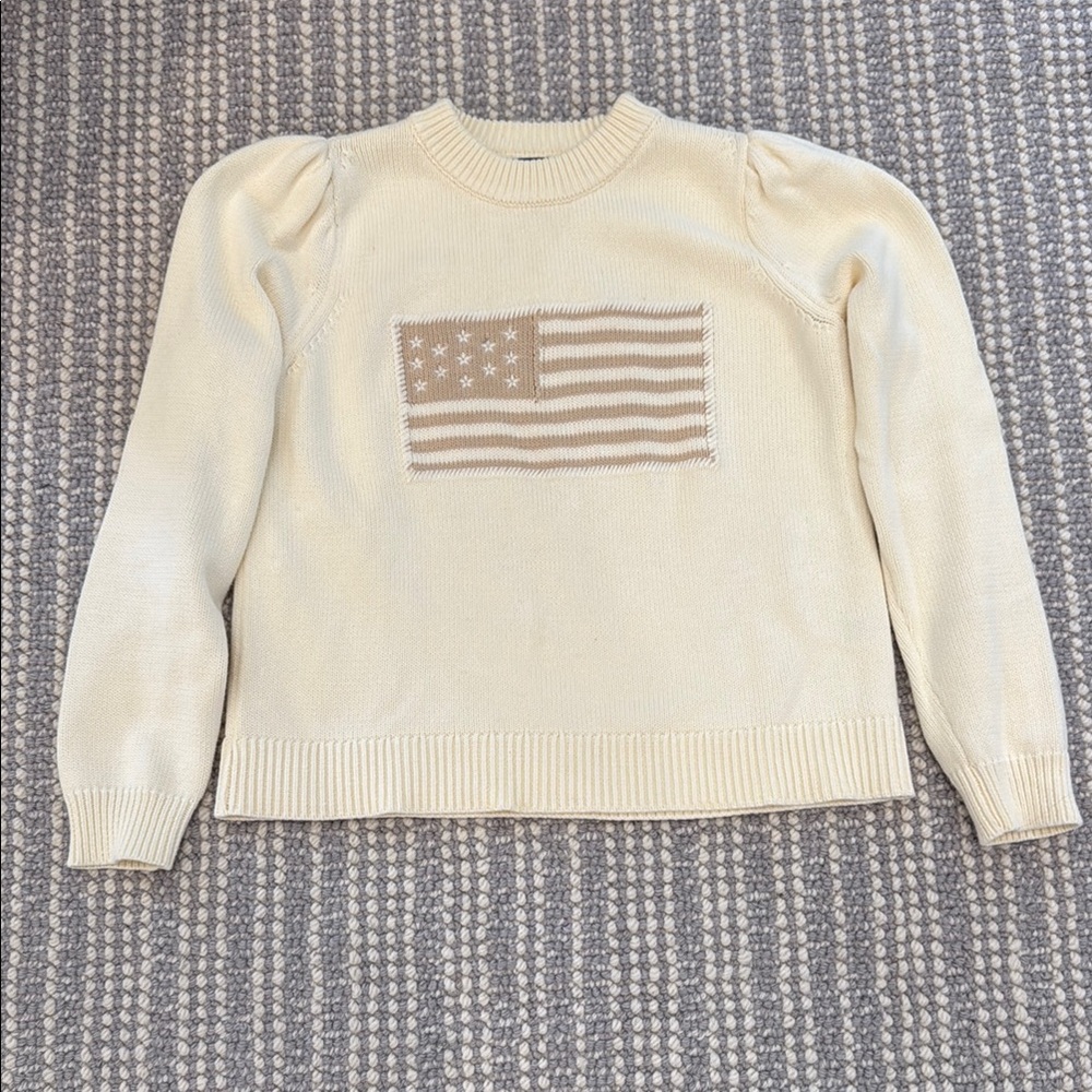 Tuckernuck Woman’s Cream Puff Sleeve Sweater with American Flag Graphic XS